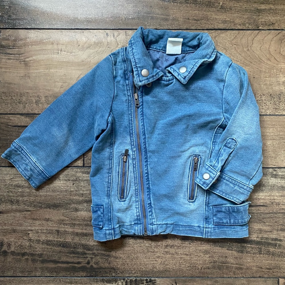 H&M jean moto jacket, Size 4-6m, runs large IMO